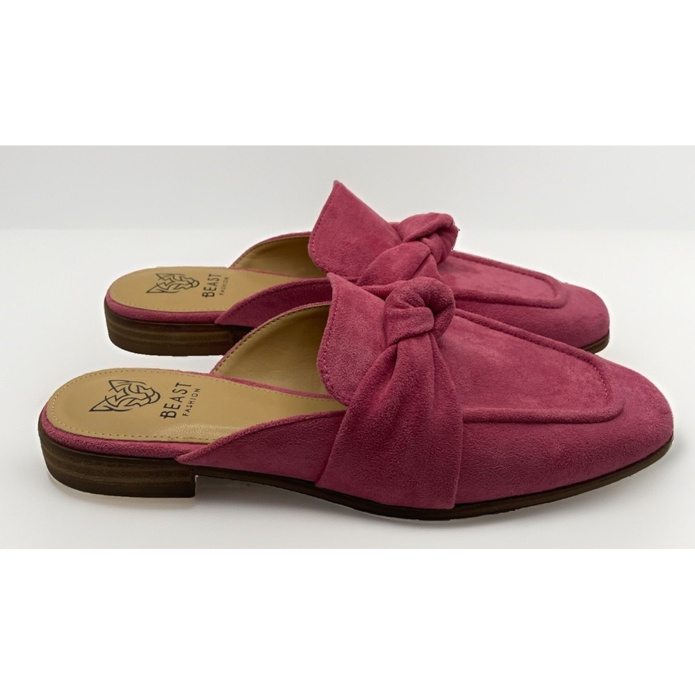 Beast Fashion Women's Pink Faux Suede Square Toe Knotted Slip On Mules 6.5